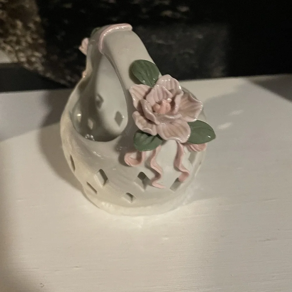 Porcelain Hand Painted Flower‎ Basket Vintage